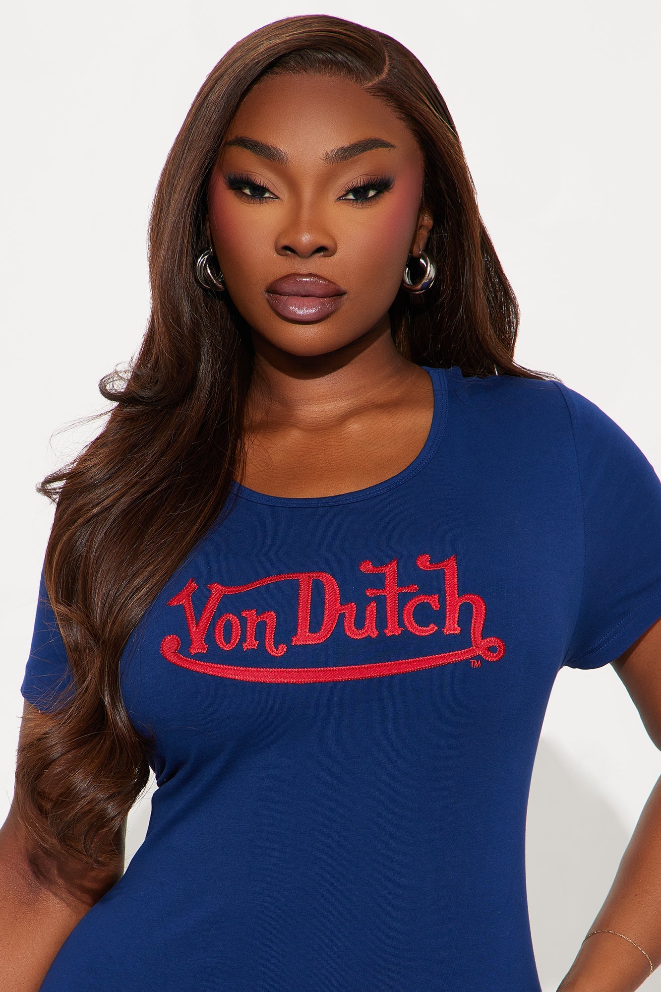 Von Dutch Short Sleeve Embroidered Mini Dress - Navy/Red