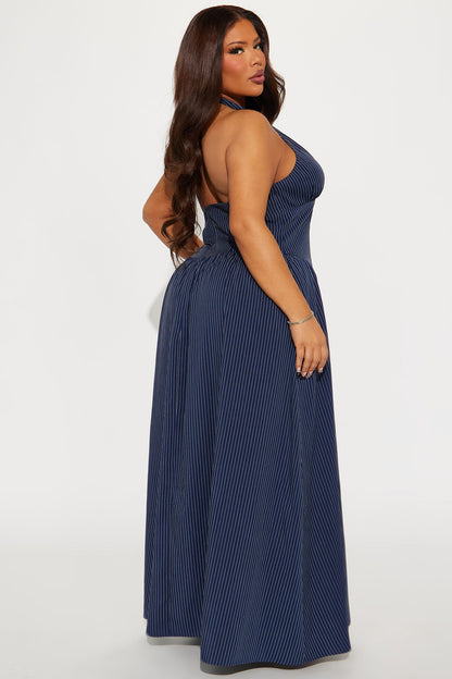Jayla Pinstripe Halter Maxi Dress - Navy/combo
