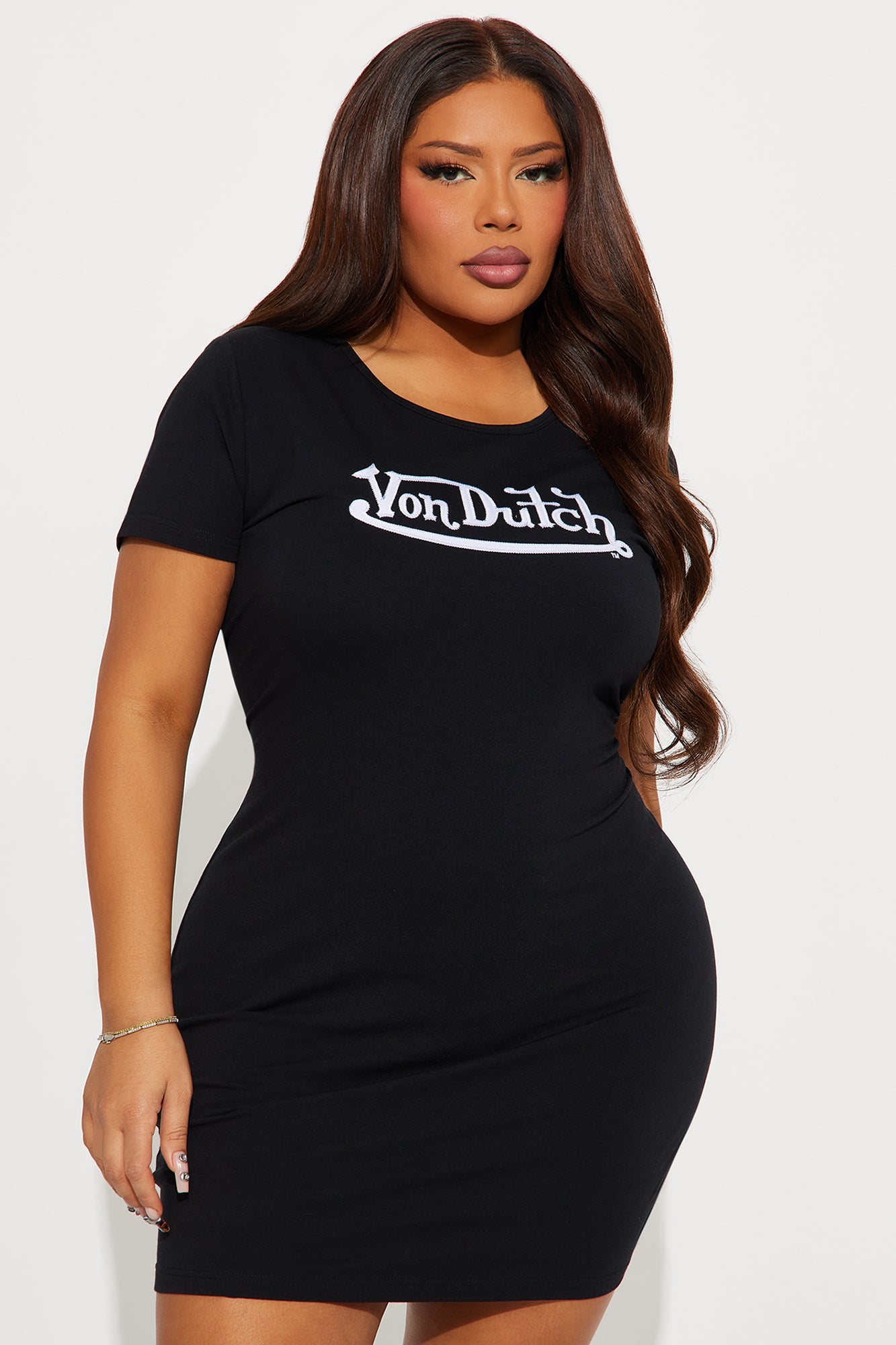Von Dutch Short Sleeve Embroidered Mini Dress - Black/White