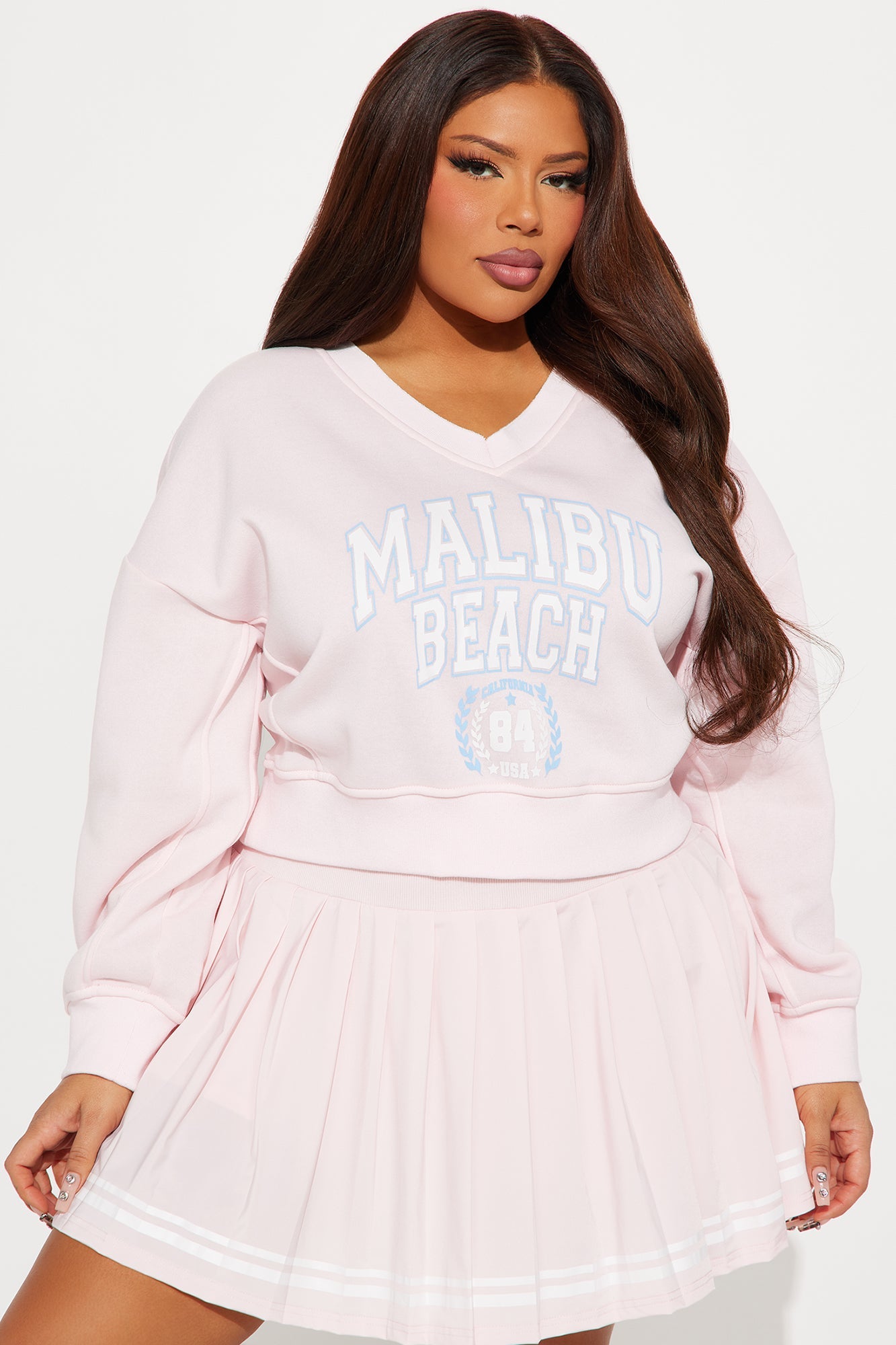 Sporty And Preppy Skirt Set - Pink
