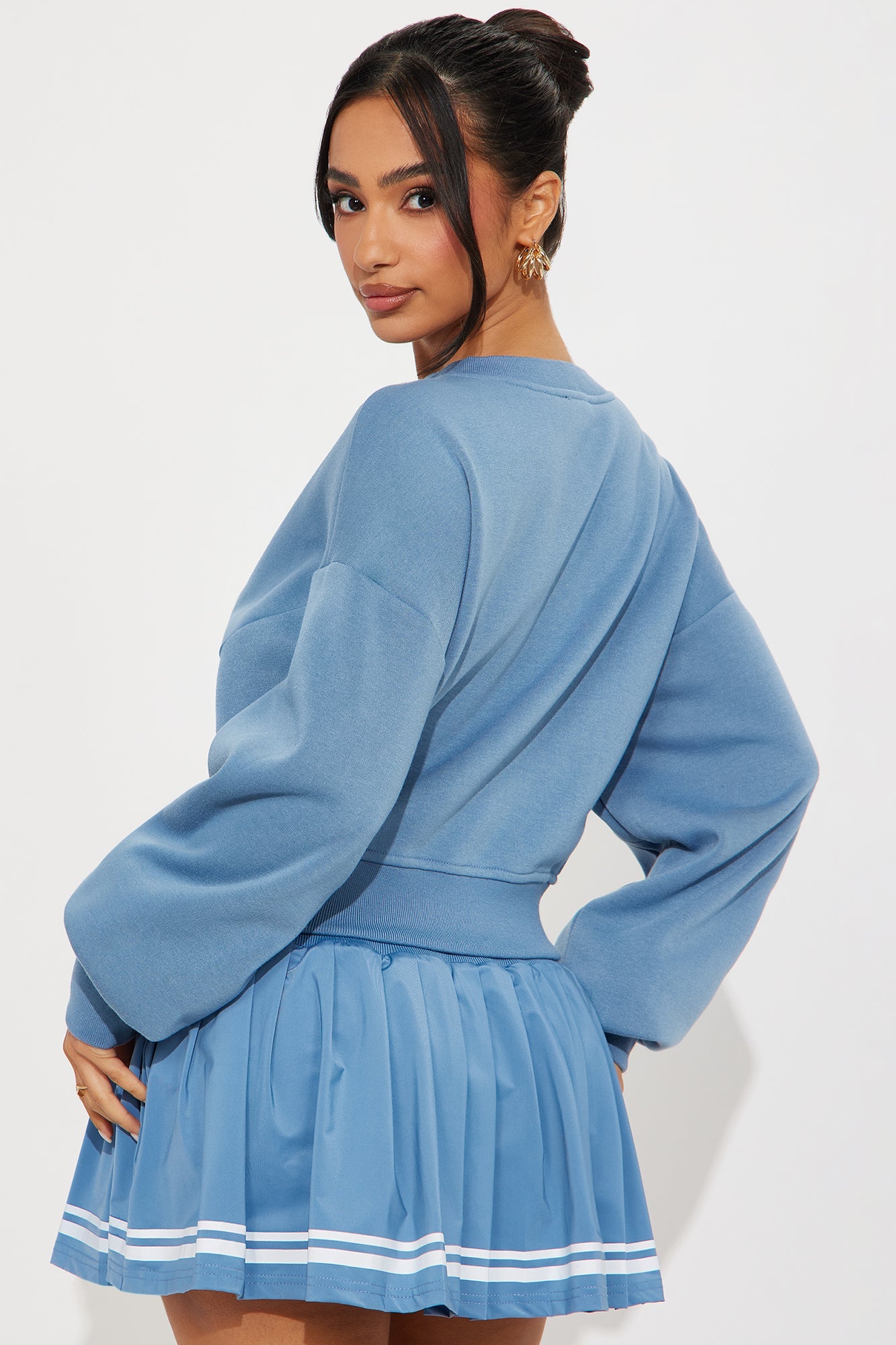 Sporty And Preppy Skirt Set - Blue