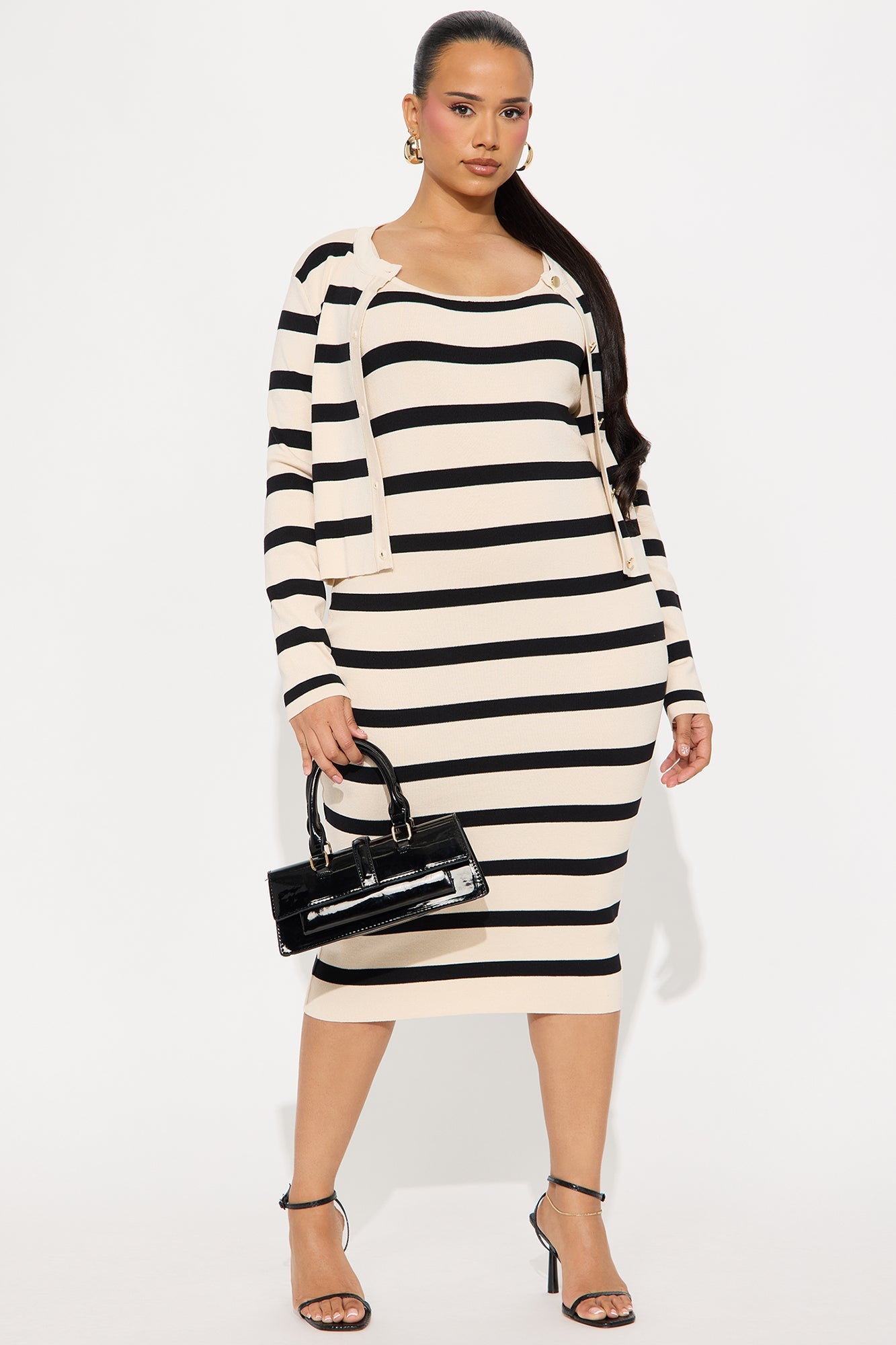 Christiana Striped Sweater Midi Dress Set - Black/combo