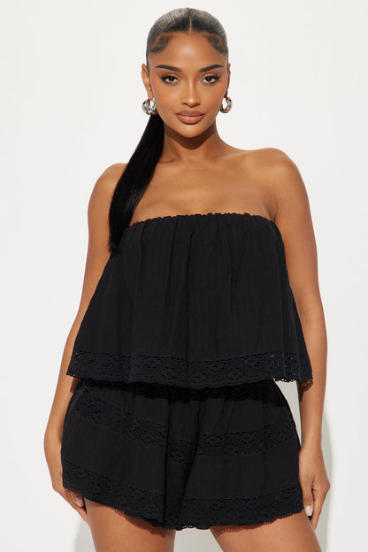 Georgia Lace Trim Romper - Black
