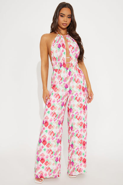 Squared Away Jumpsuit - Pink/combo
