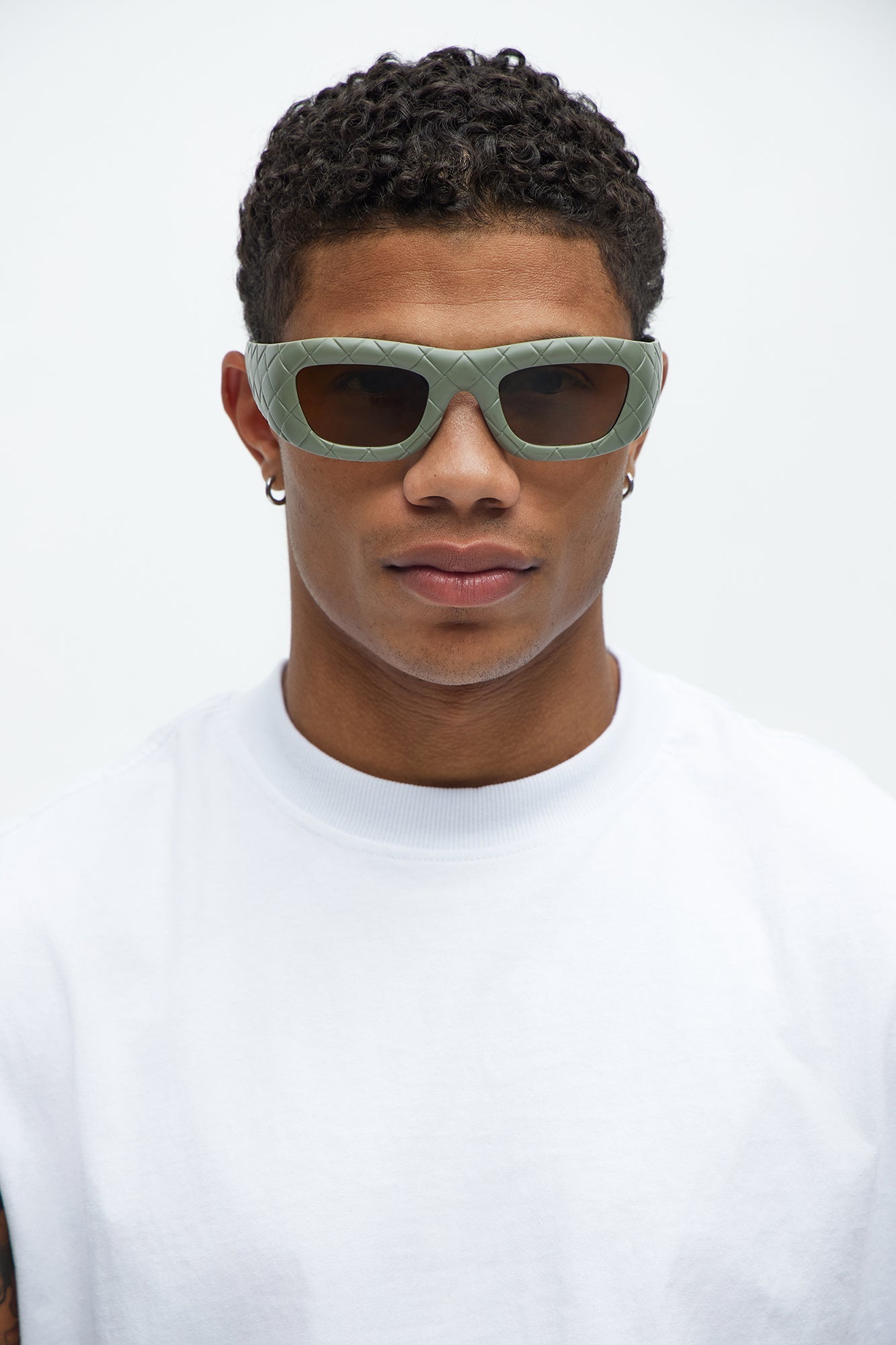 Quilted Pattern Sunglasses - Olive