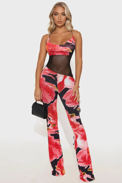 Callie Floral Mesh Jumpsuit - Black/combo