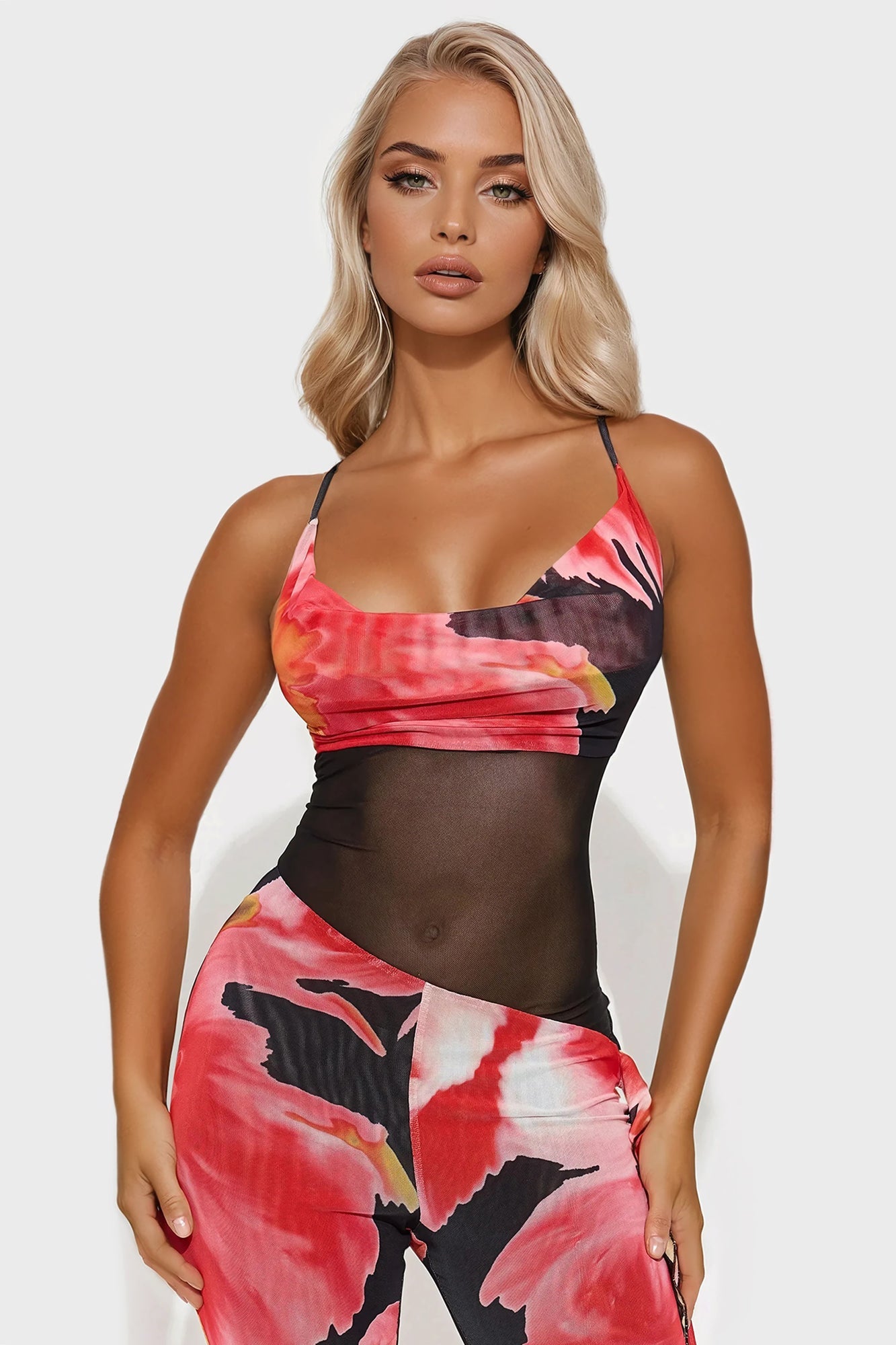 Callie Floral Mesh Jumpsuit - Black/combo