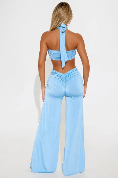 Paloma Cut Out Halter Jumpsuit - Light Blue