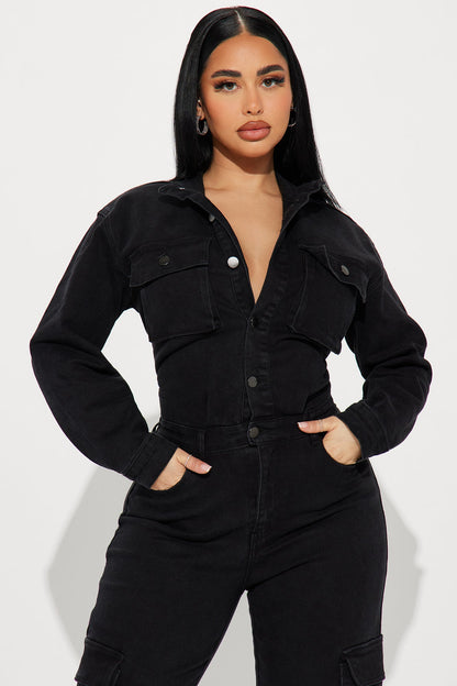 Stunning Allure Denim Jumpsuit - Black