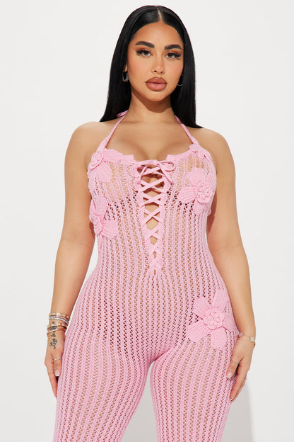Kayley Crochet Jumpsuit - Pink