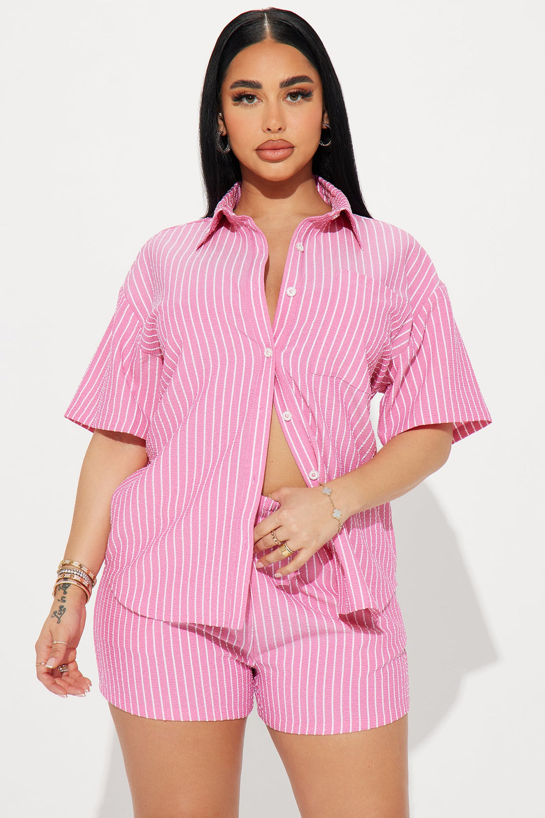 Lily Striped Short Set - Pink