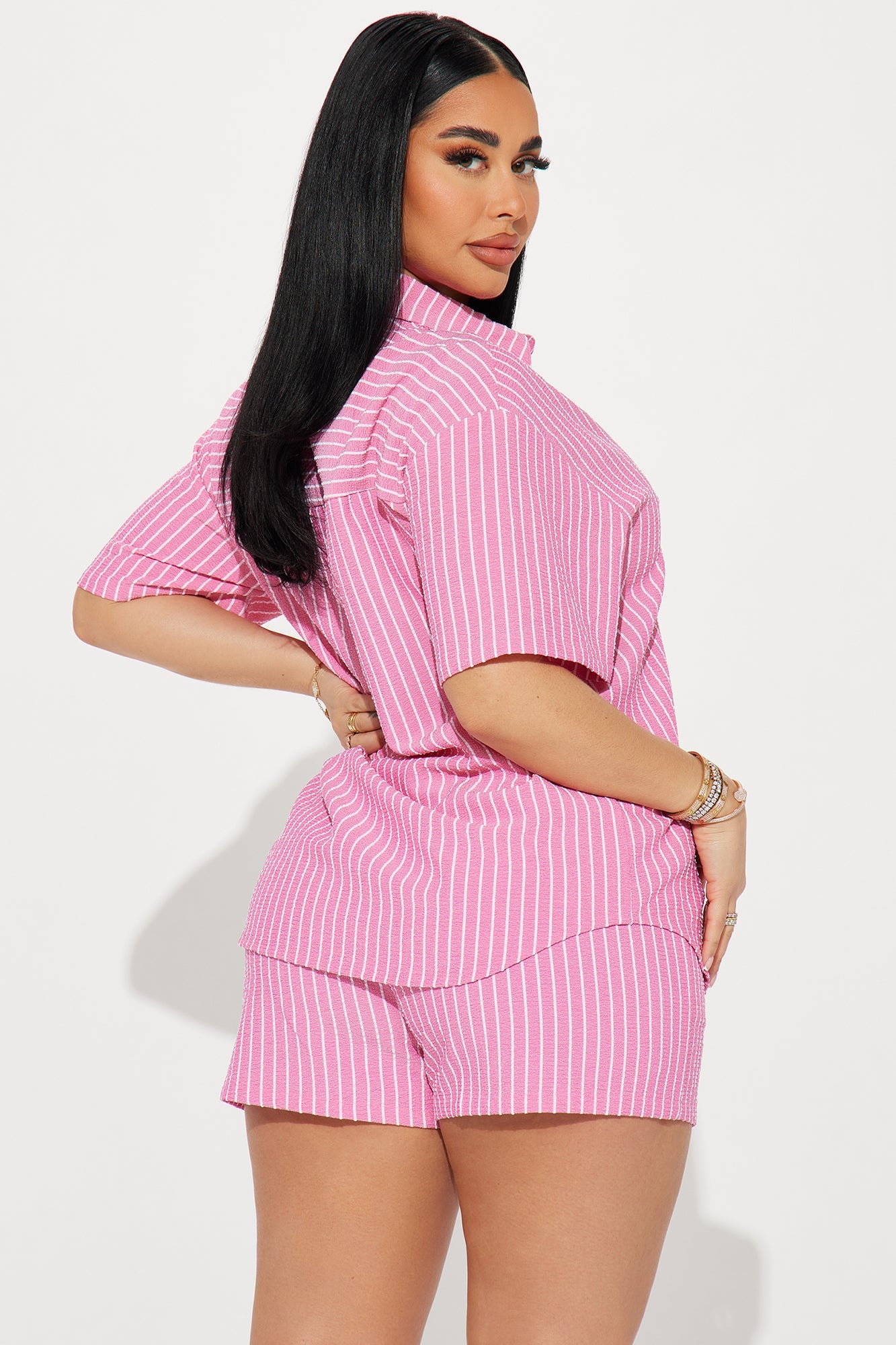 Lily Striped Short Set - Pink
