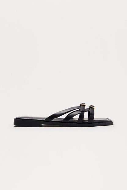 Tammy Faux Leather Slip On Sandals - Black