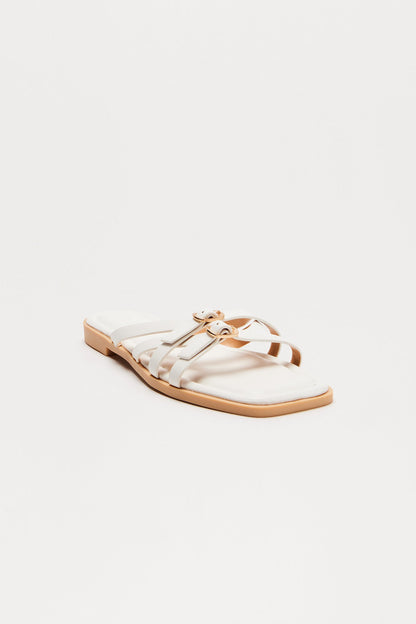 Tammy Faux Leather Slip On Sandals - White