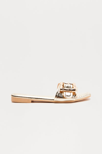 Finny Buckle Slip On Sandals - Gold