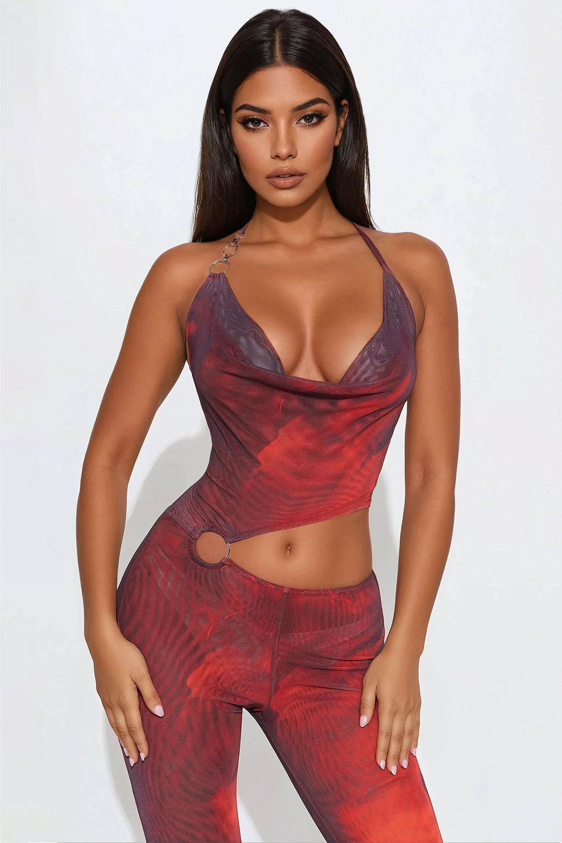 In Your Head Mesh Jumpsuit - Red/combo