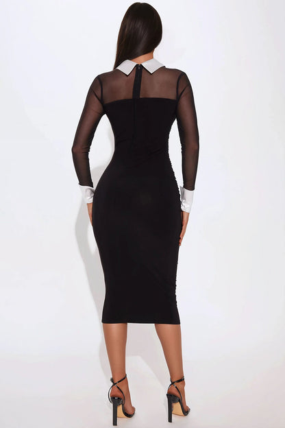 She Means Business Mesh Shirt Midi Dress - Black