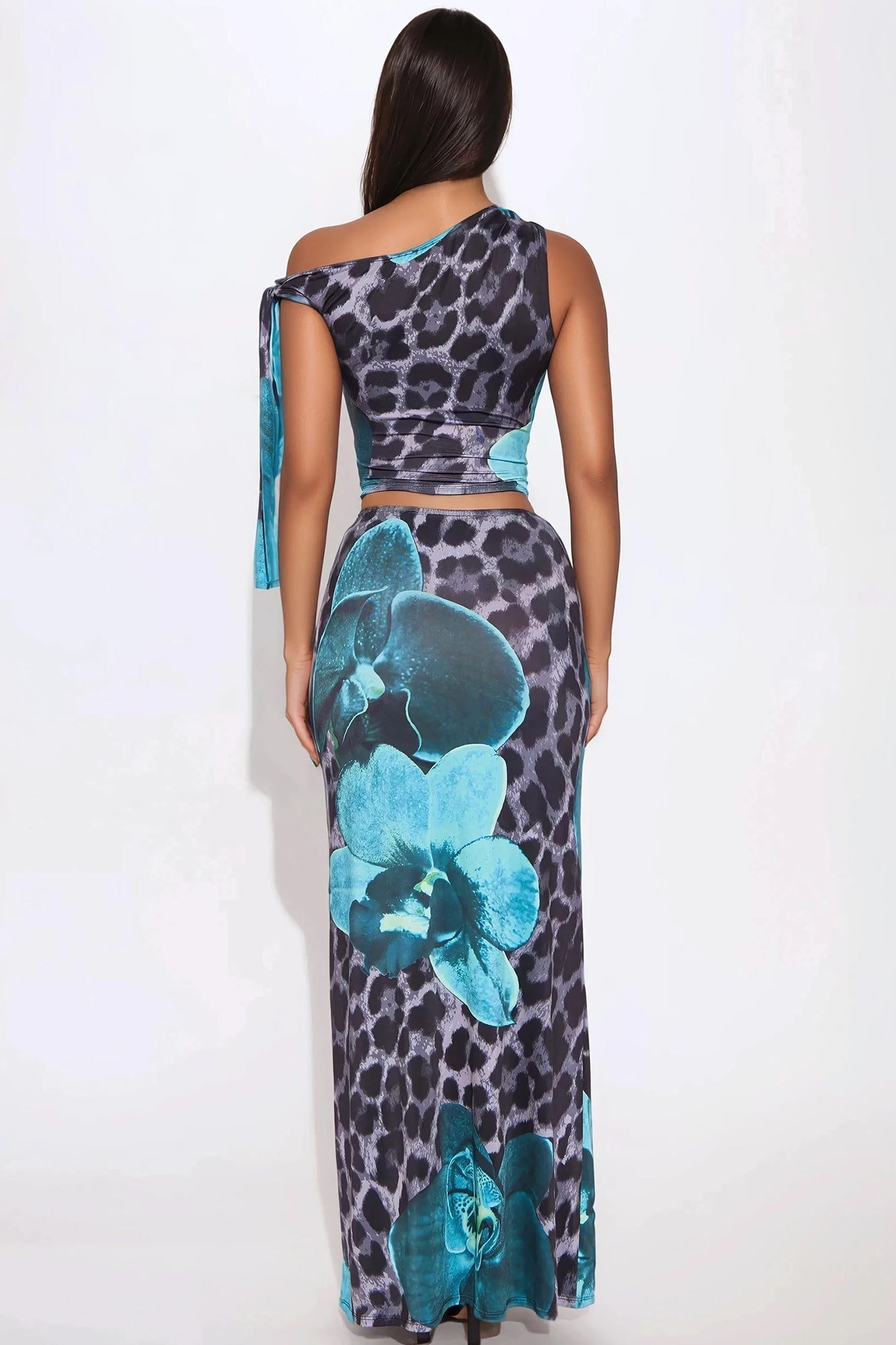 On The Prowl Leopard Skirt Set - Aqua/Combo