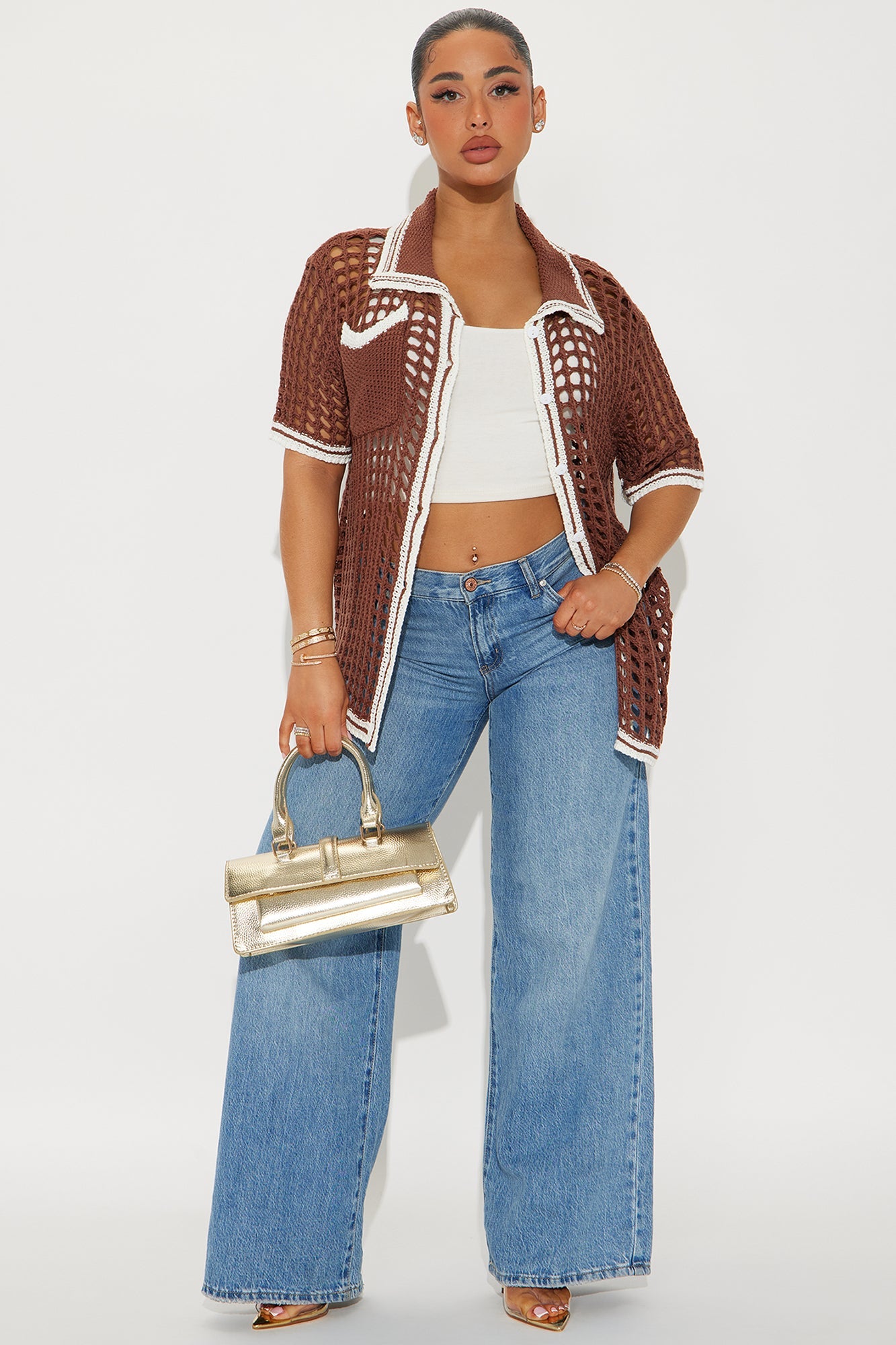 Delphine Oversized Crochet Shirt - Chocolate/Combo