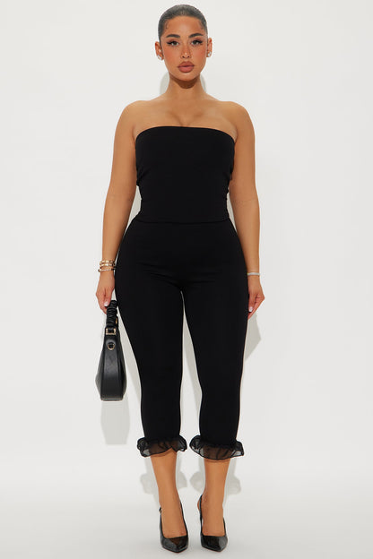 Charlotte Ruffle Capri Jumpsuit - Black