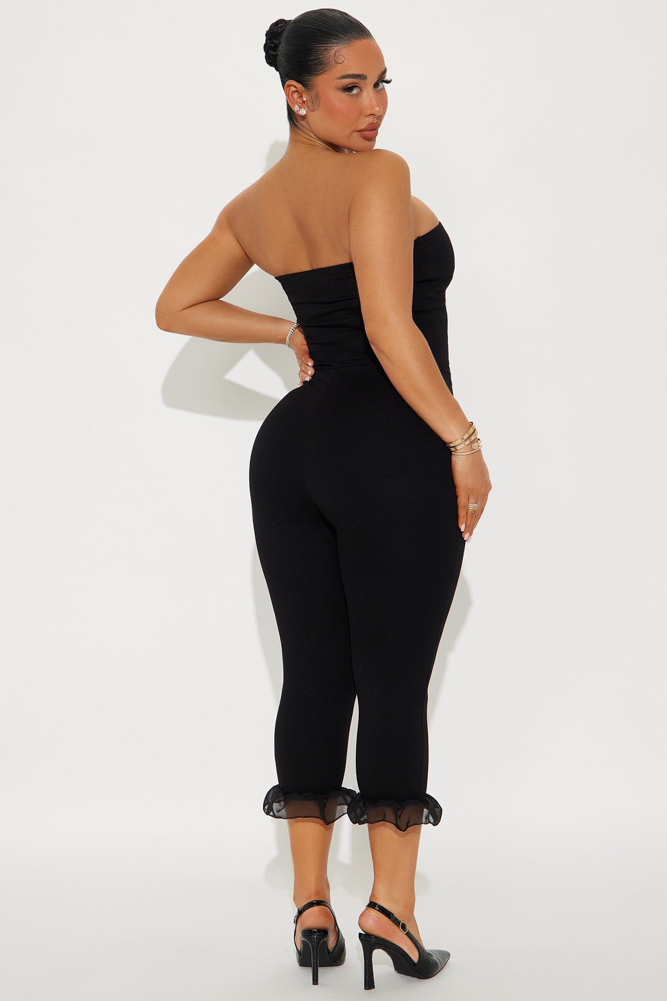 Charlotte Ruffle Capri Jumpsuit - Black
