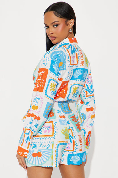 Santorini Skort Romper - White/Blue