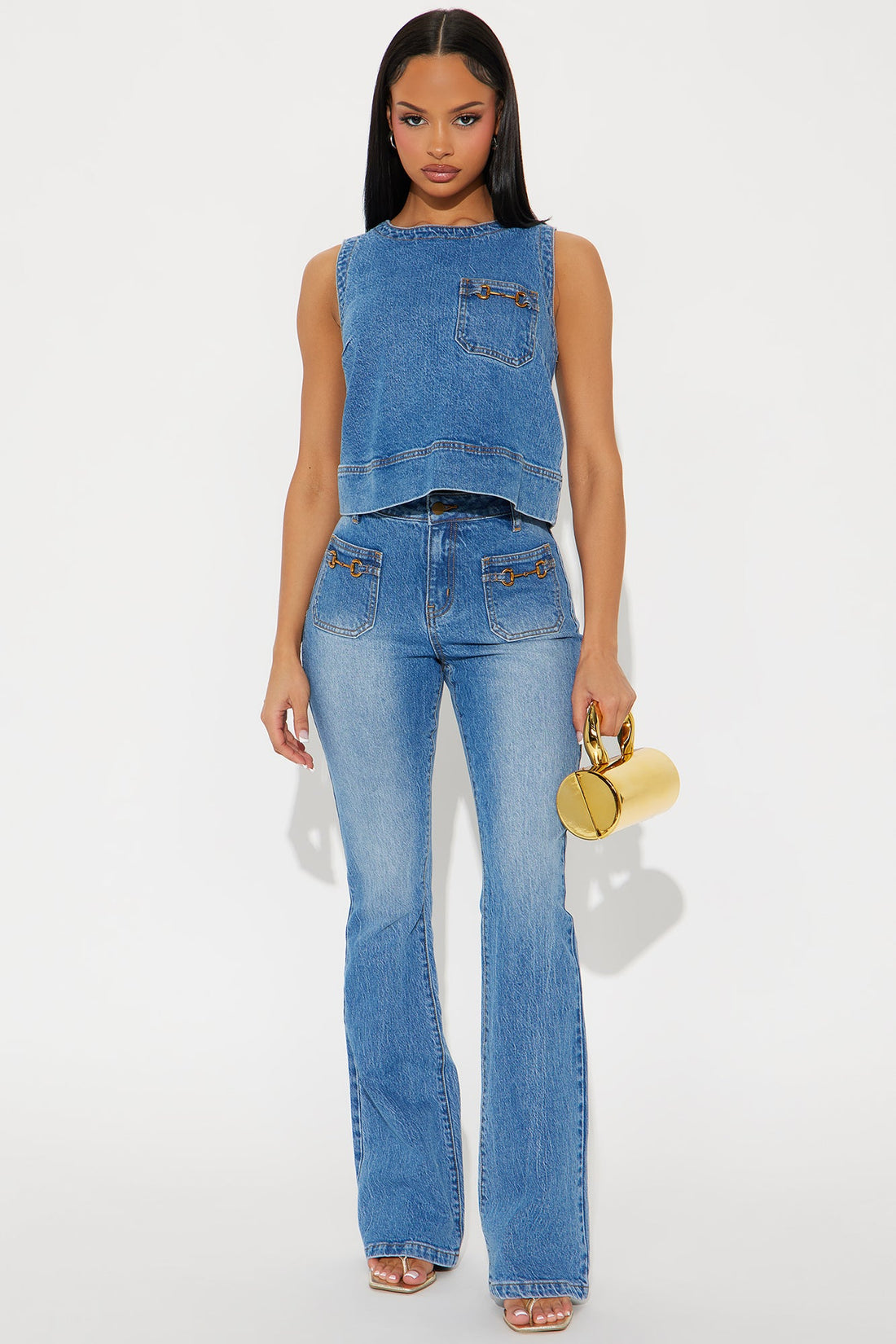Lorena Denim Pant Set - Medium Wash