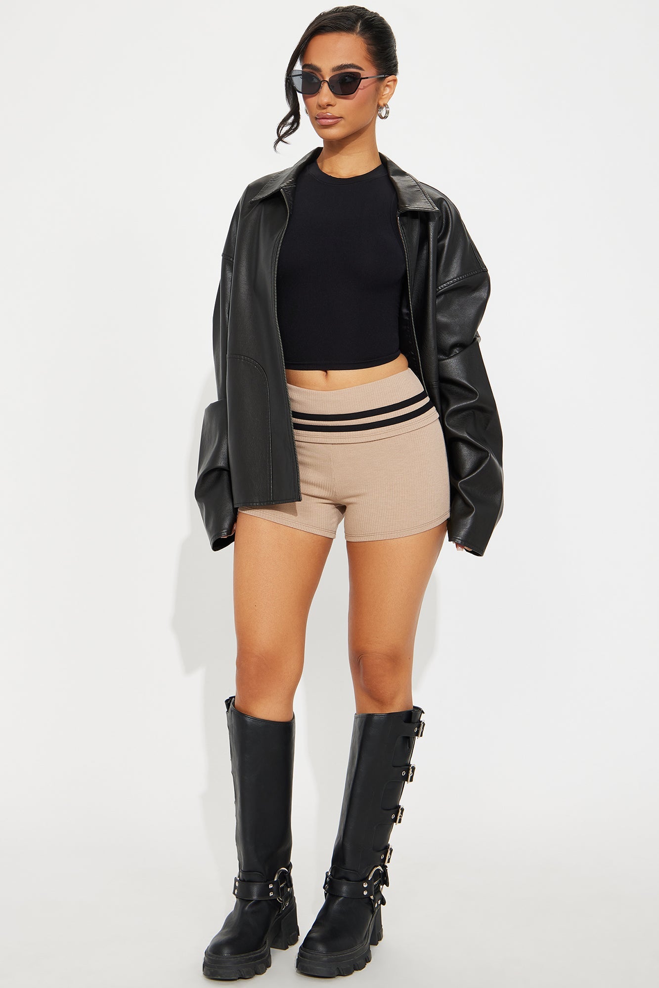 Take It Easy Foldover Waistband Short - Taupe