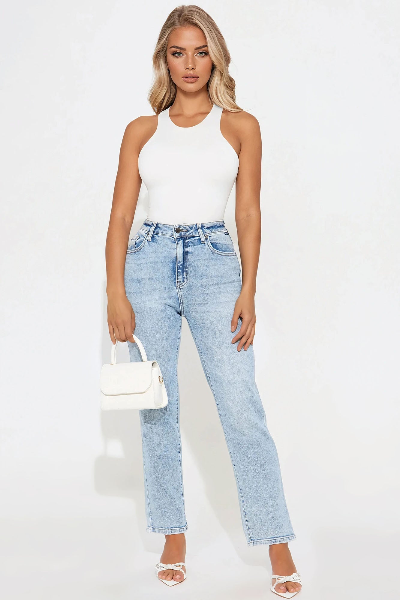 Uptown High Rise Straight Leg Denim Jeans - Medium Wash