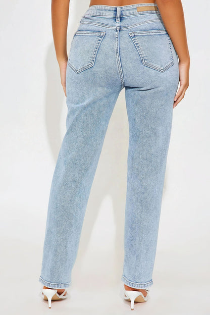 Uptown High Rise Straight Leg Denim Jeans - Medium Wash