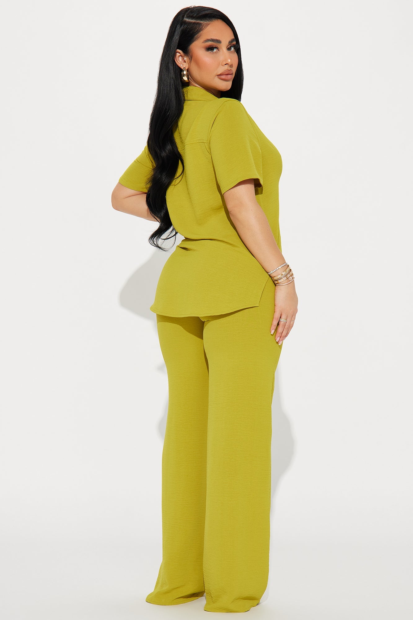 Makenzie Short Sleeve Pant Set - Chartreuse