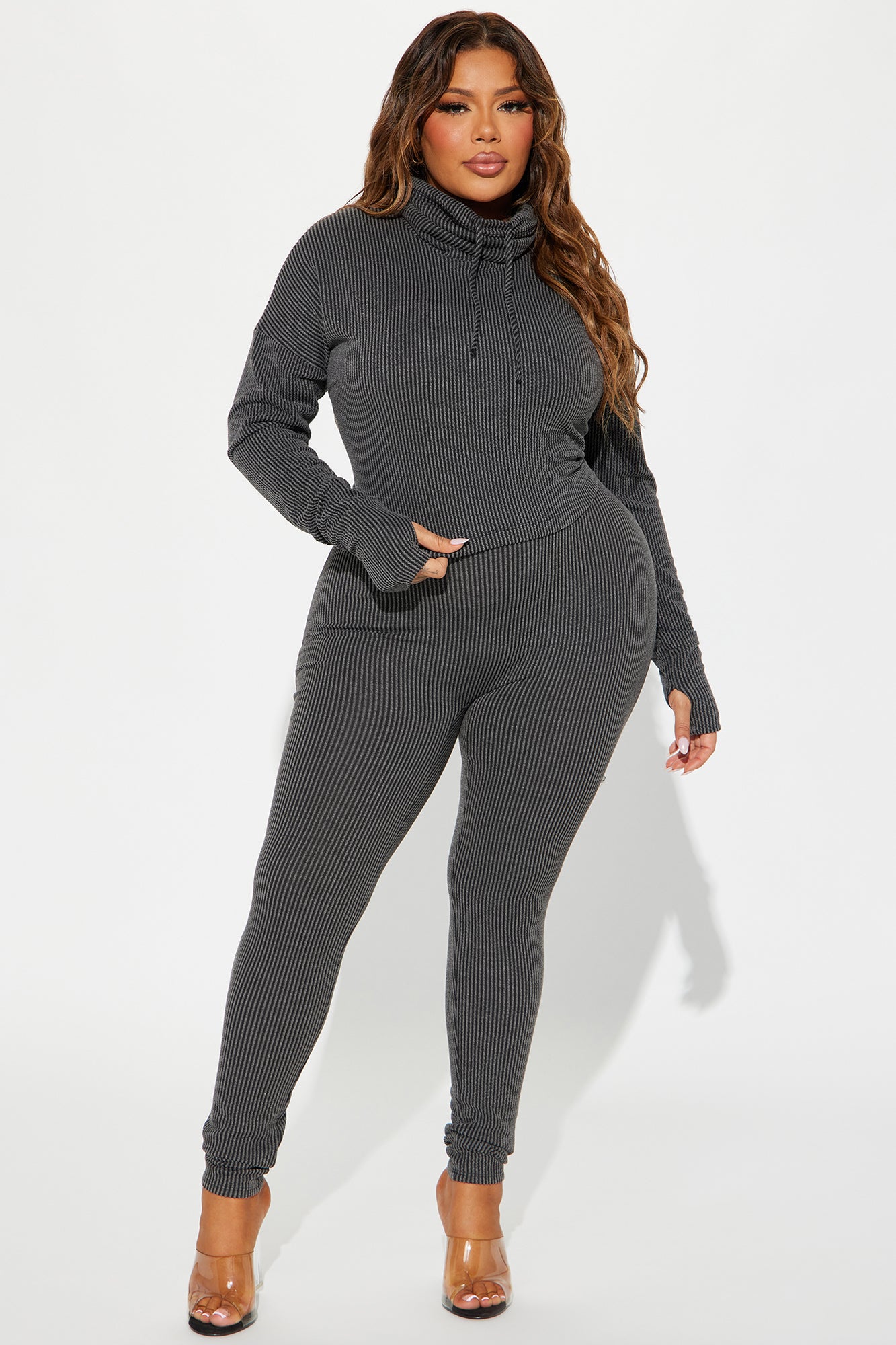 Thinking It Over 2 Piece Jumpsuit Set - Charcoal