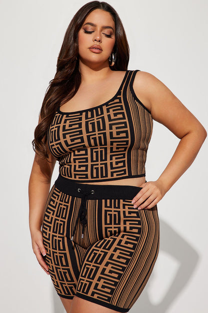 Getting Lost Biker Short Set - Brown Combo