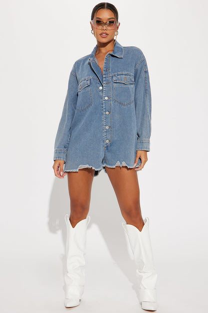Jodie Denim Romper - Medium Wash