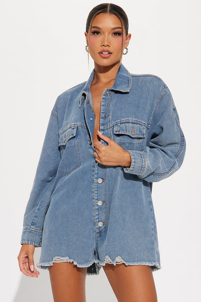 Jodie Denim Romper - Medium Wash