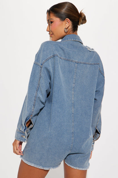 Jodie Denim Romper - Medium Wash