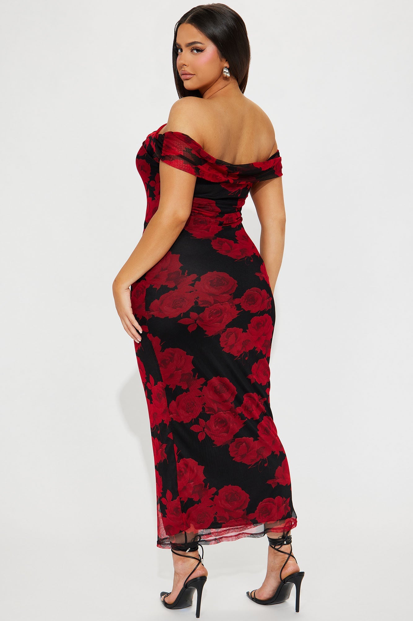 Savannah Roses Mesh Maxi Dress - Red/combo