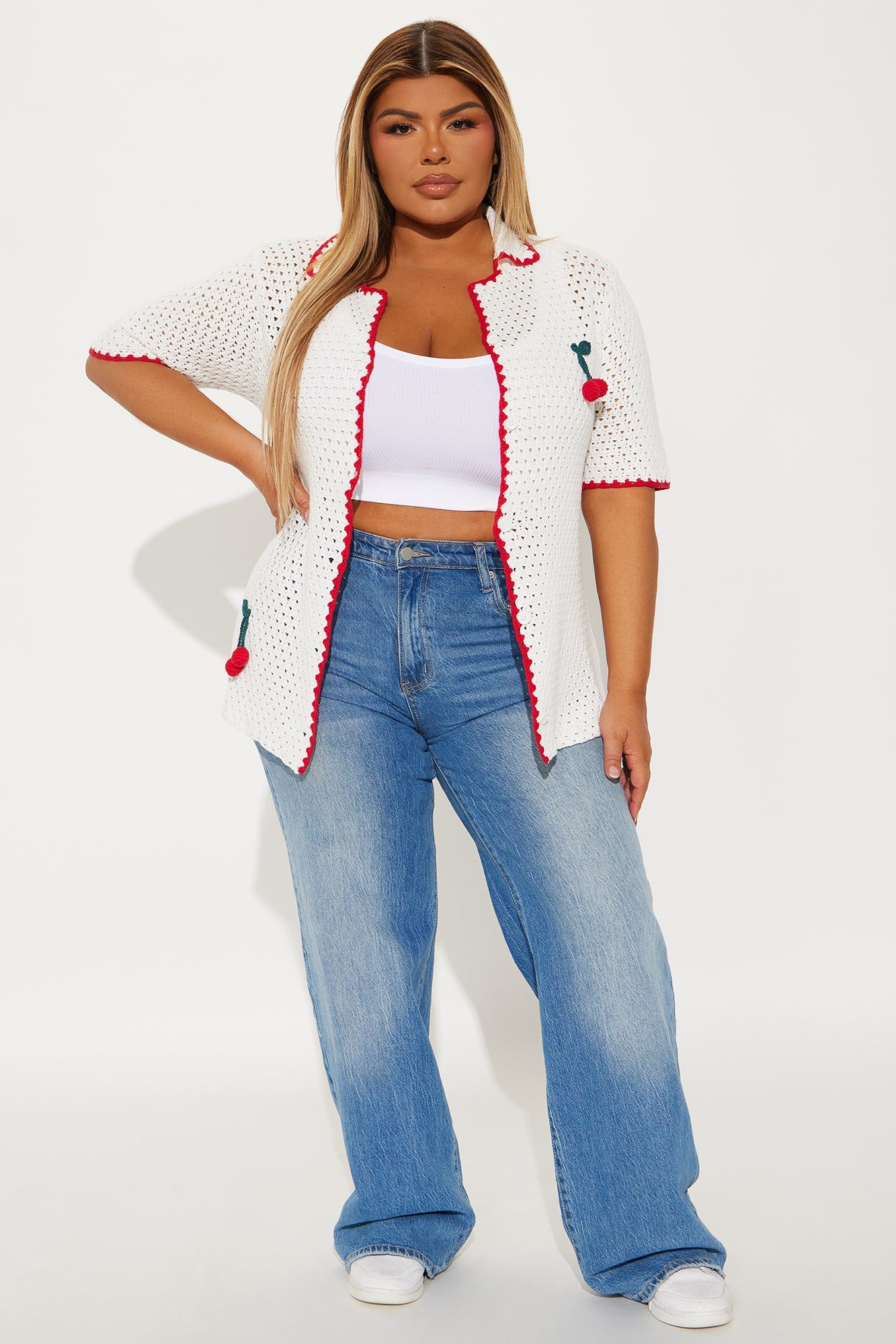 Give Me Cherries Crochet Shirt - White/combo