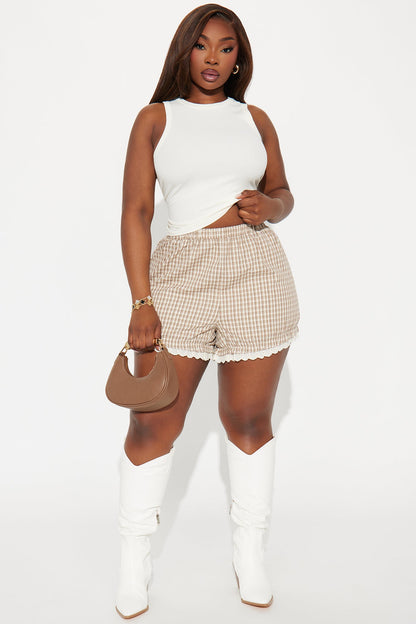 Elena Plaid Bloomer Short - Taupe