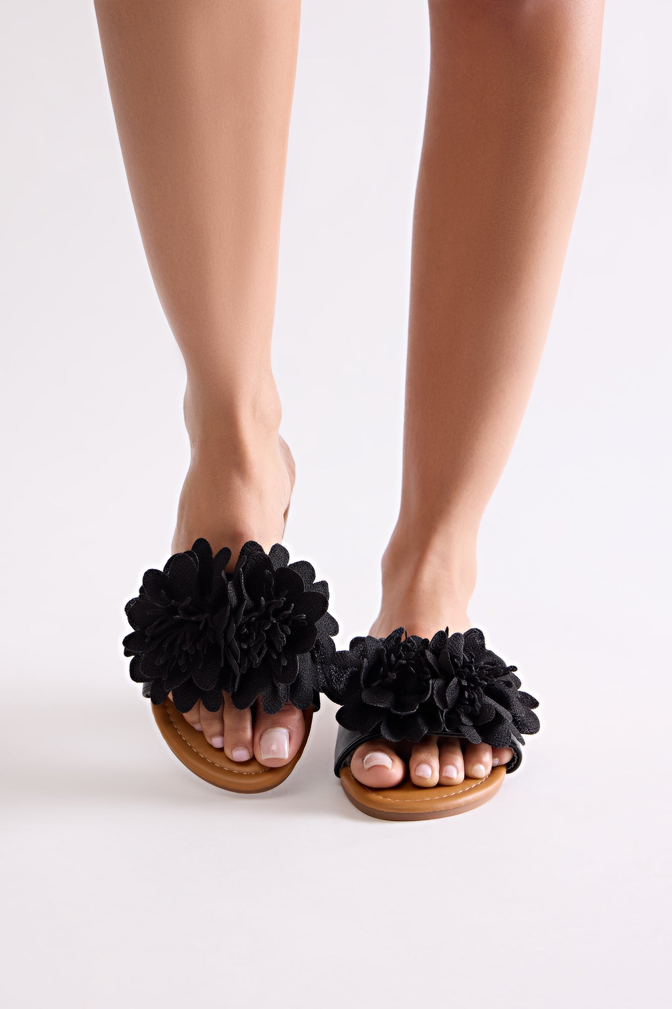 Nancy Flower Slip On Sandals - Black