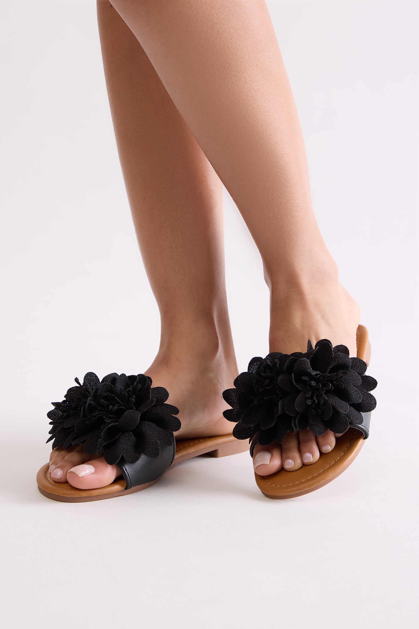 Nancy Flower Slip On Sandals - Black