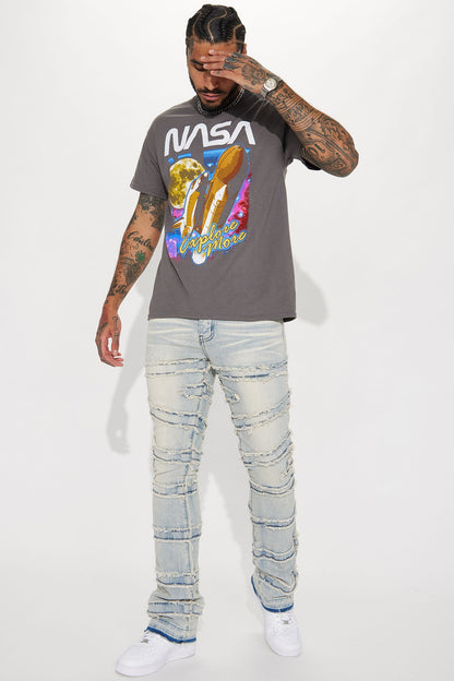 About Fray Stacked Skinny Flare Jeans - Light Wash