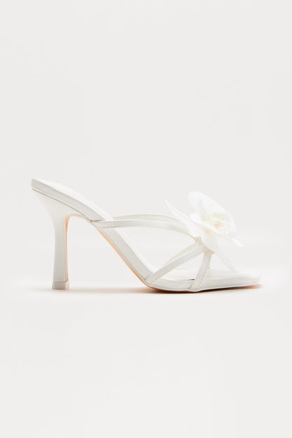 Orelia Flower Faux Leather Mules - White