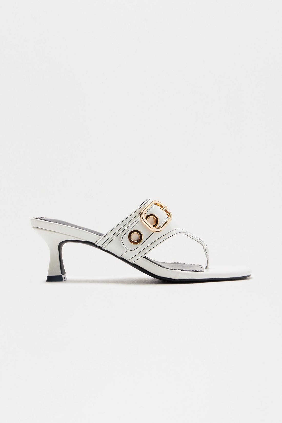 Jeanie Buckle Kitten Heels - White