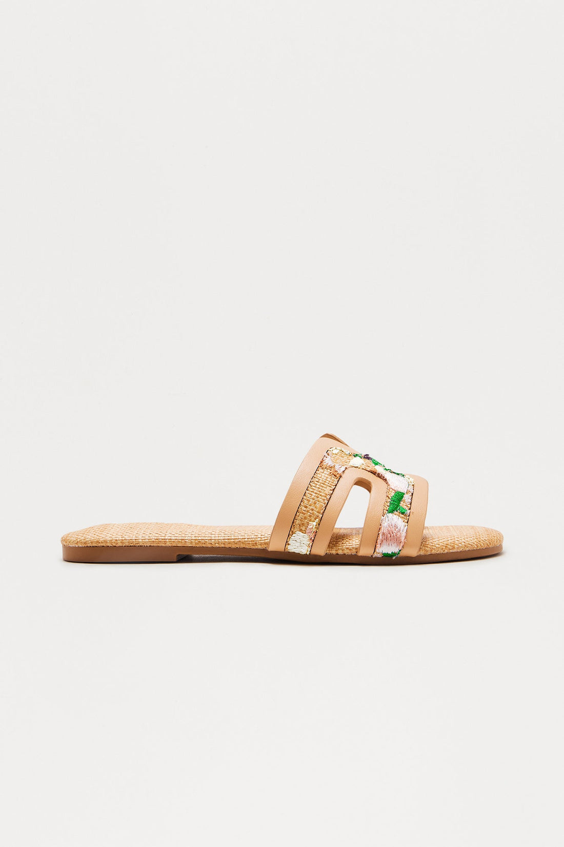 May Flowers Raffia Slip On Sandals - Natural