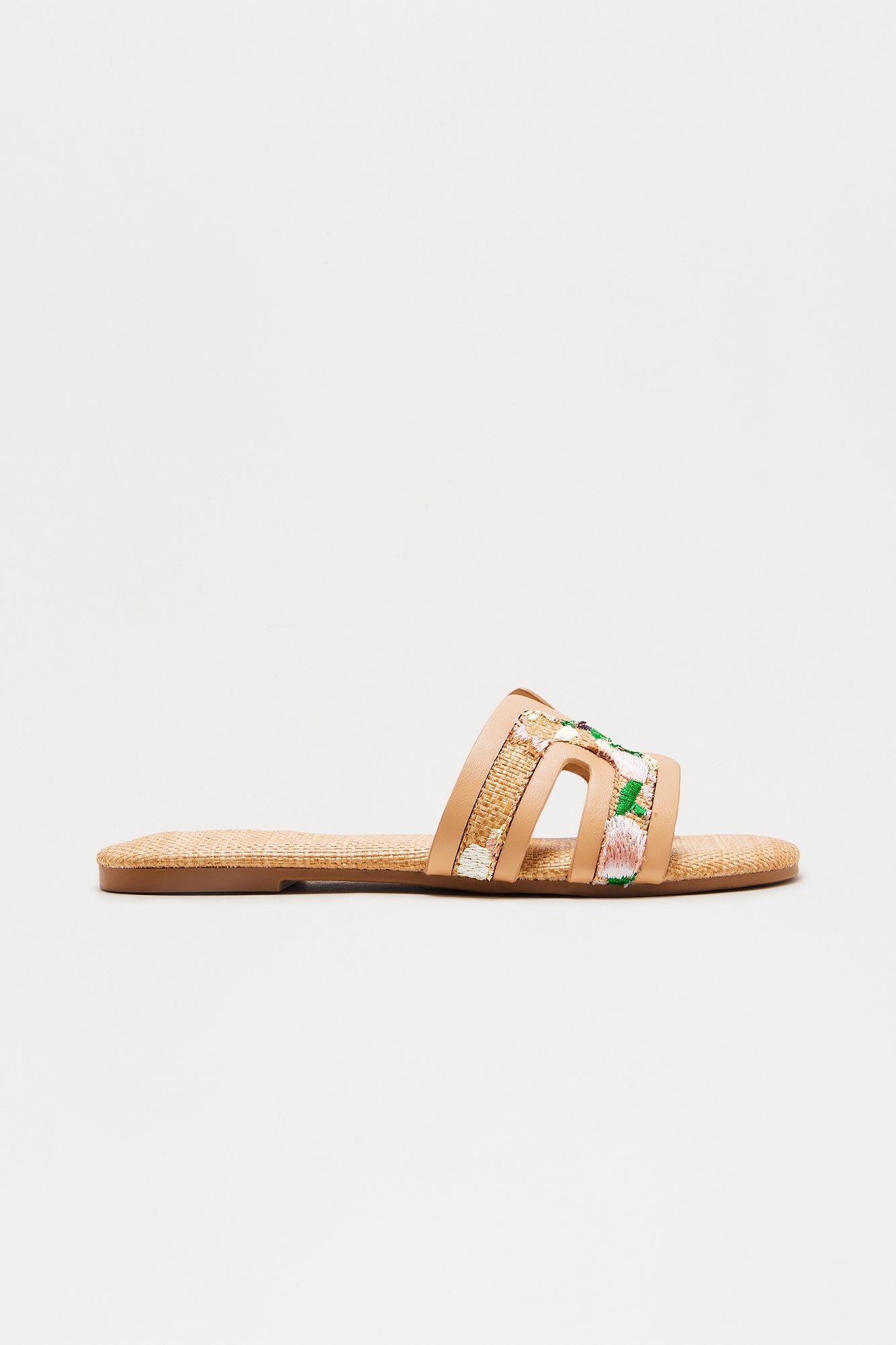 May Flowers Raffia Slip On Sandals - Natural