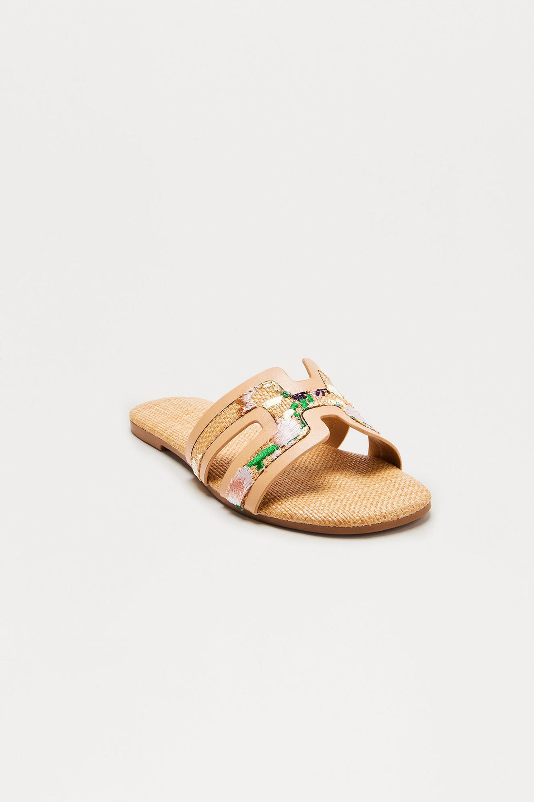 May Flowers Raffia Slip On Sandals - Natural