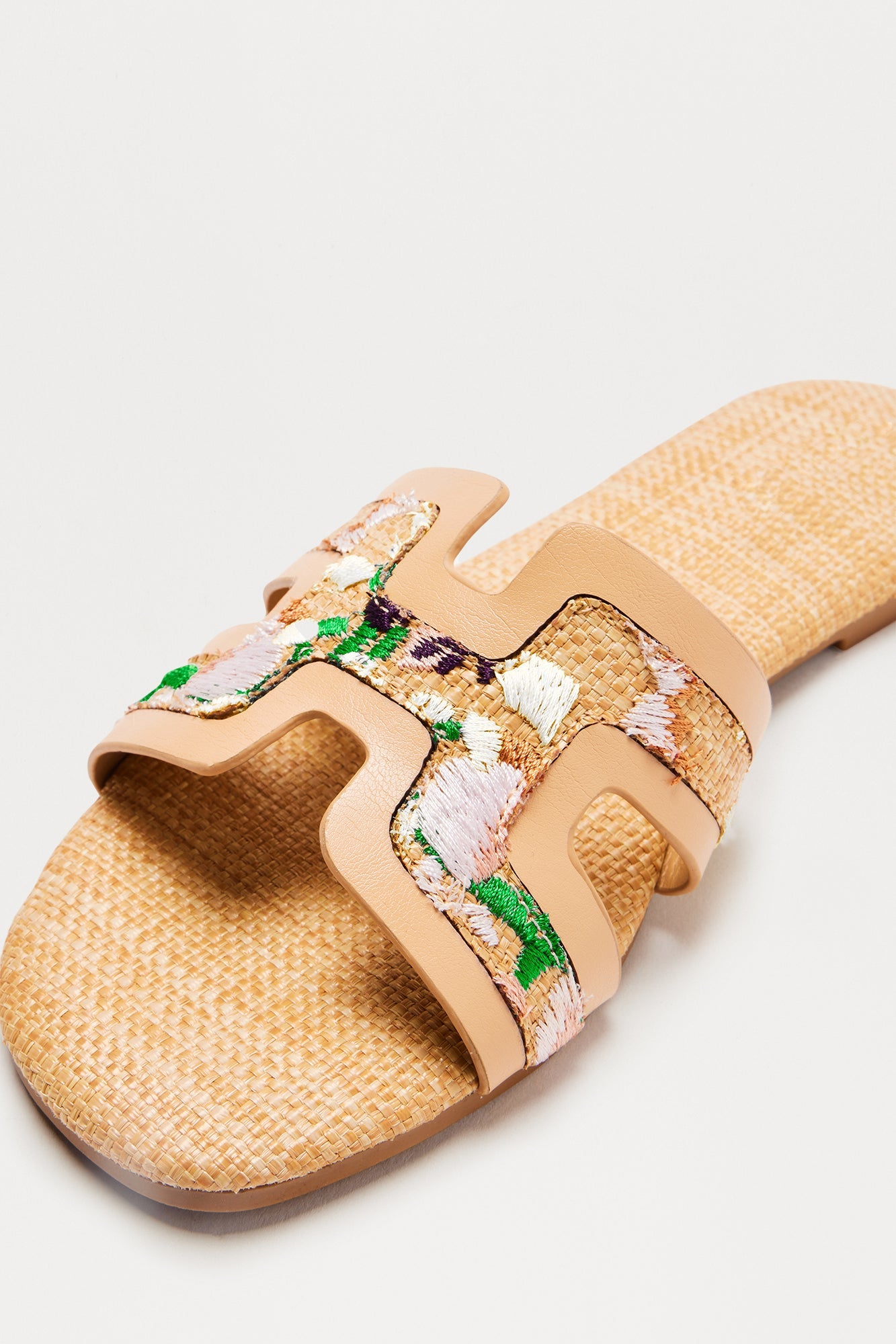 May Flowers Raffia Slip On Sandals - Natural