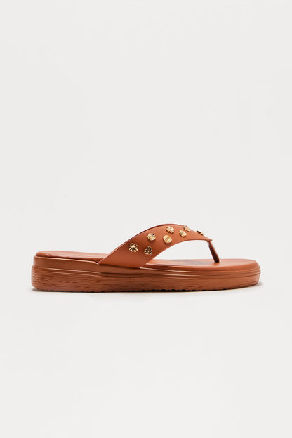 Amina Studded Flip Flop - Tan