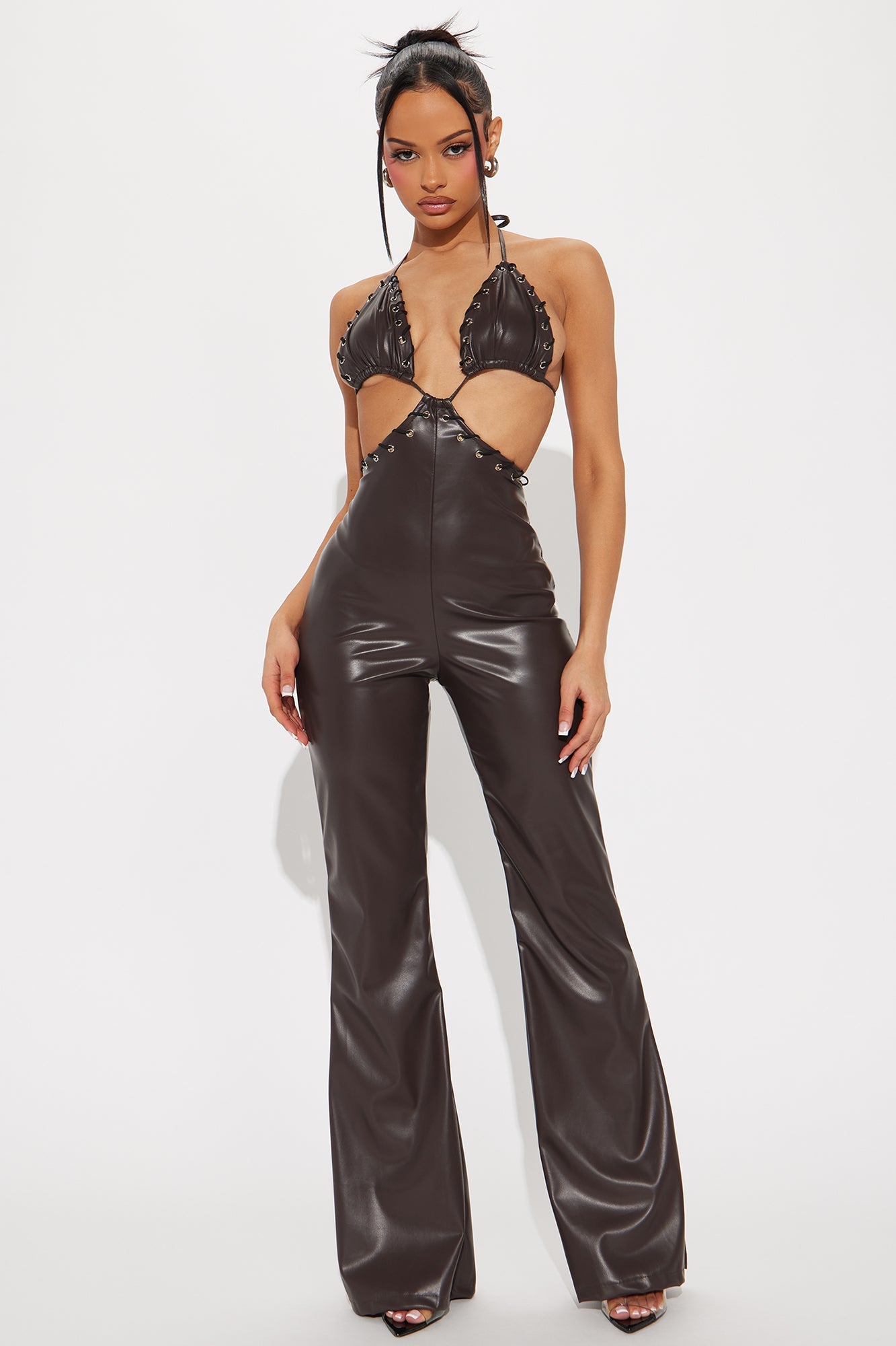 Monica Faux Leather Jumpsuit - Chocolate